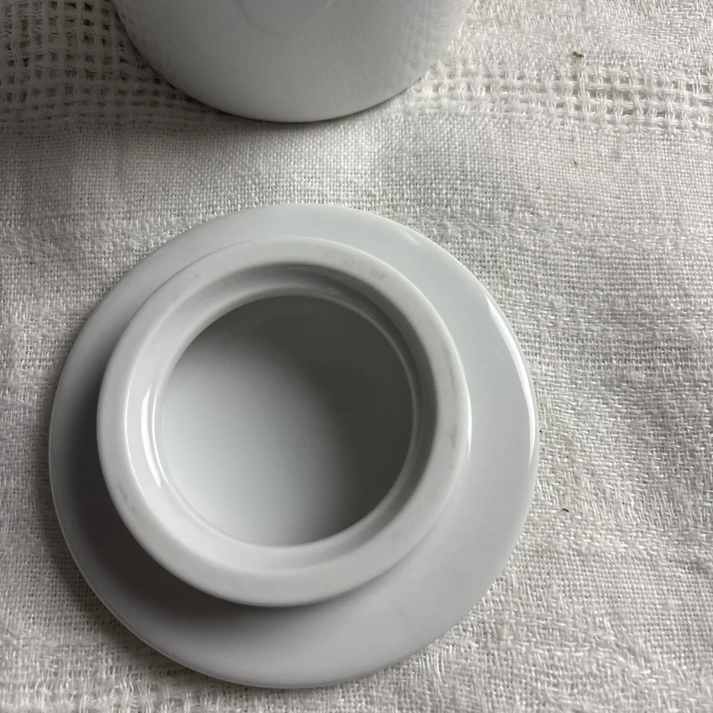 Dansk Cafe Blanc Creamer & Sugar Bowl w/ Lids Bright White Porcelain‎ NWOT
